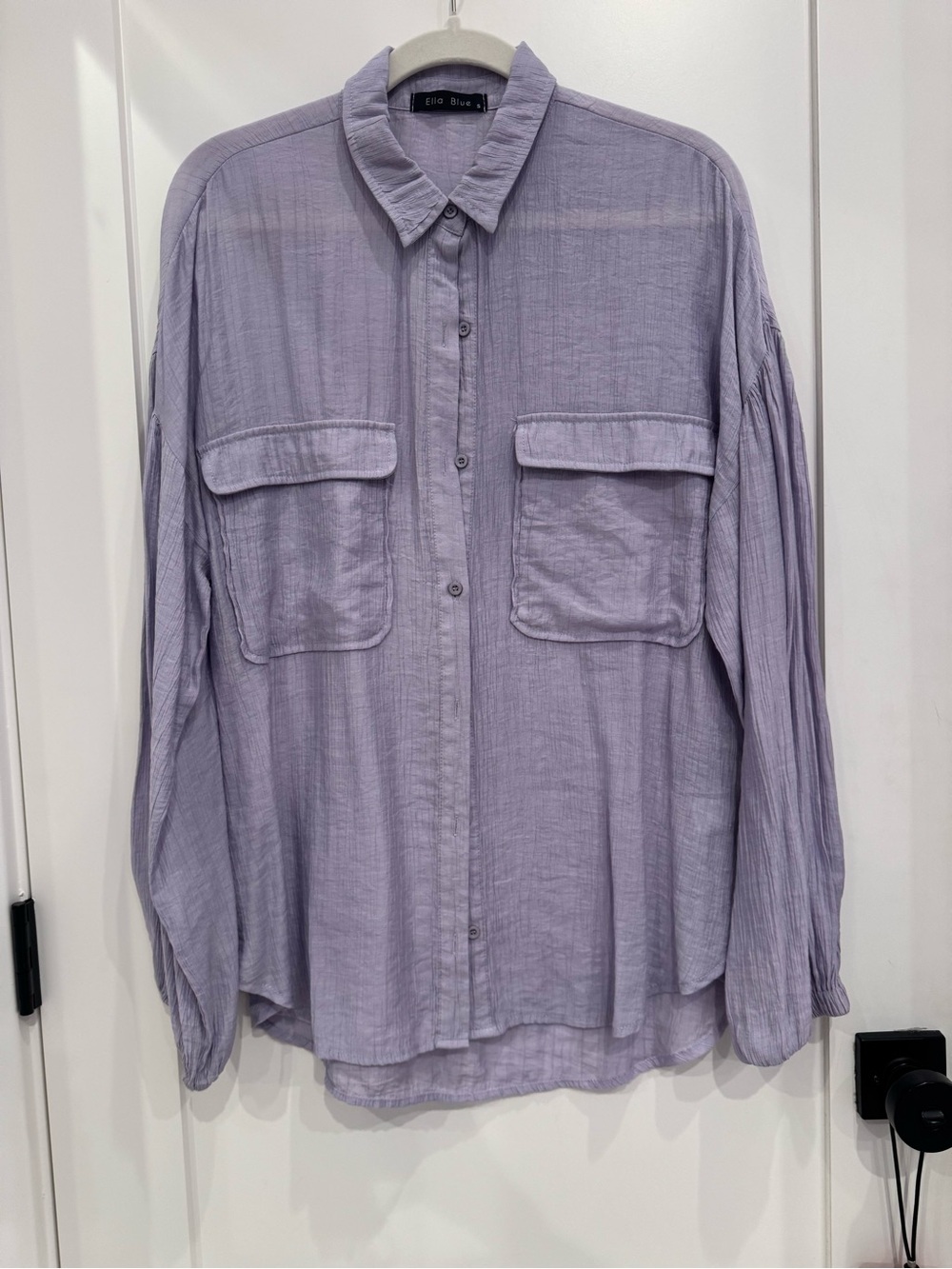 Ella Blue Lavender Button-Front Utility Blouse